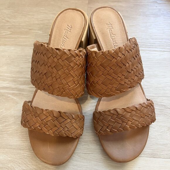 Madewell The Kiera Mule Woven Leather Brown Sandals Wooden Heel-Size 7 - Picture 4 of 9